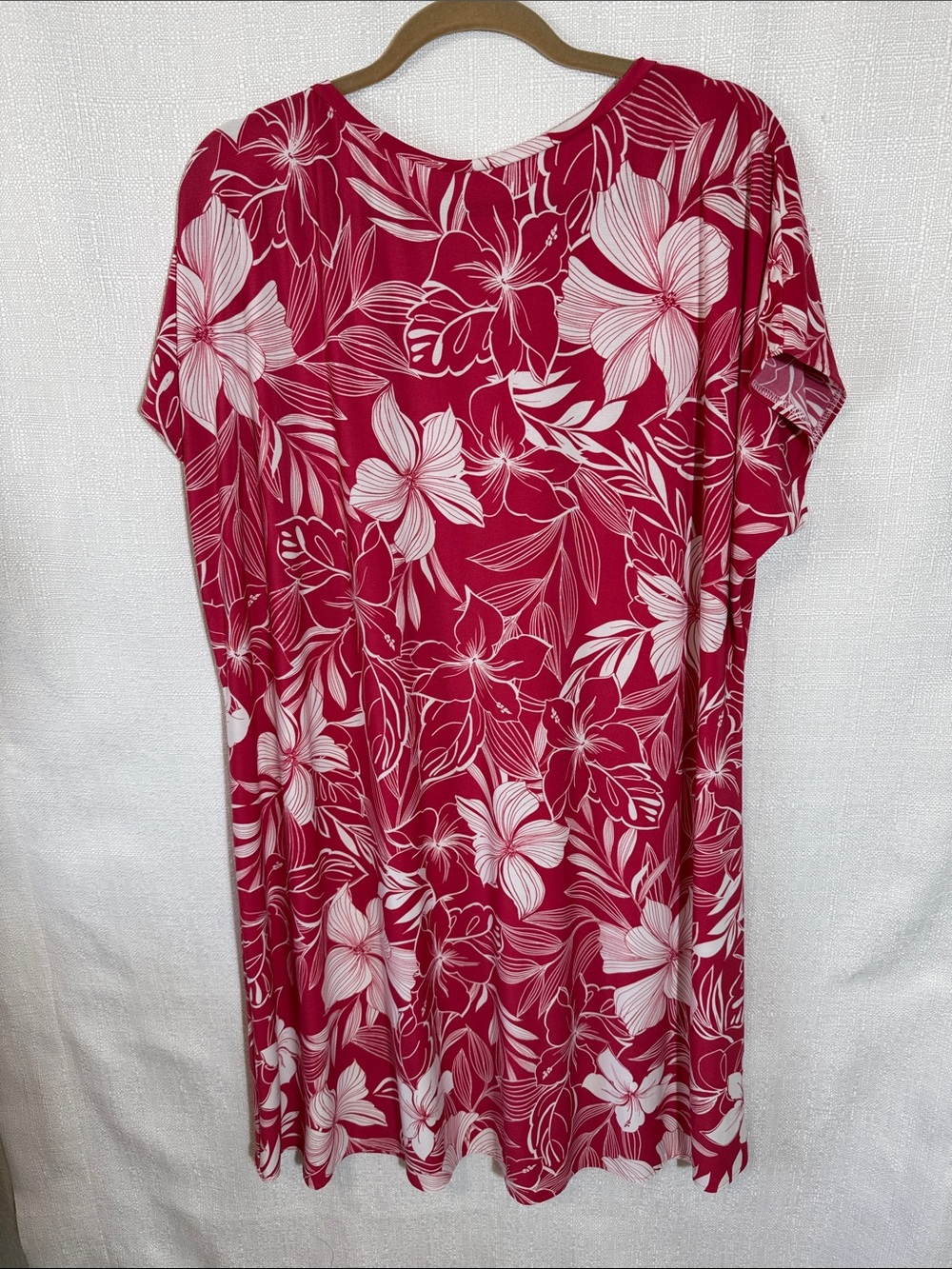 Pink Tropical Floral ITY Knit Knee Length Shift Dress Size 2X Drop Sleeve - Picture 3 of 5